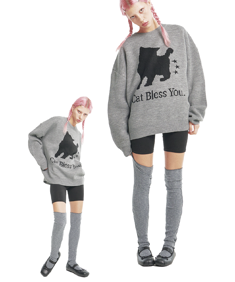 [IBC23UKN14GY] NO COLOR STAR CAT KNIT - GRAY