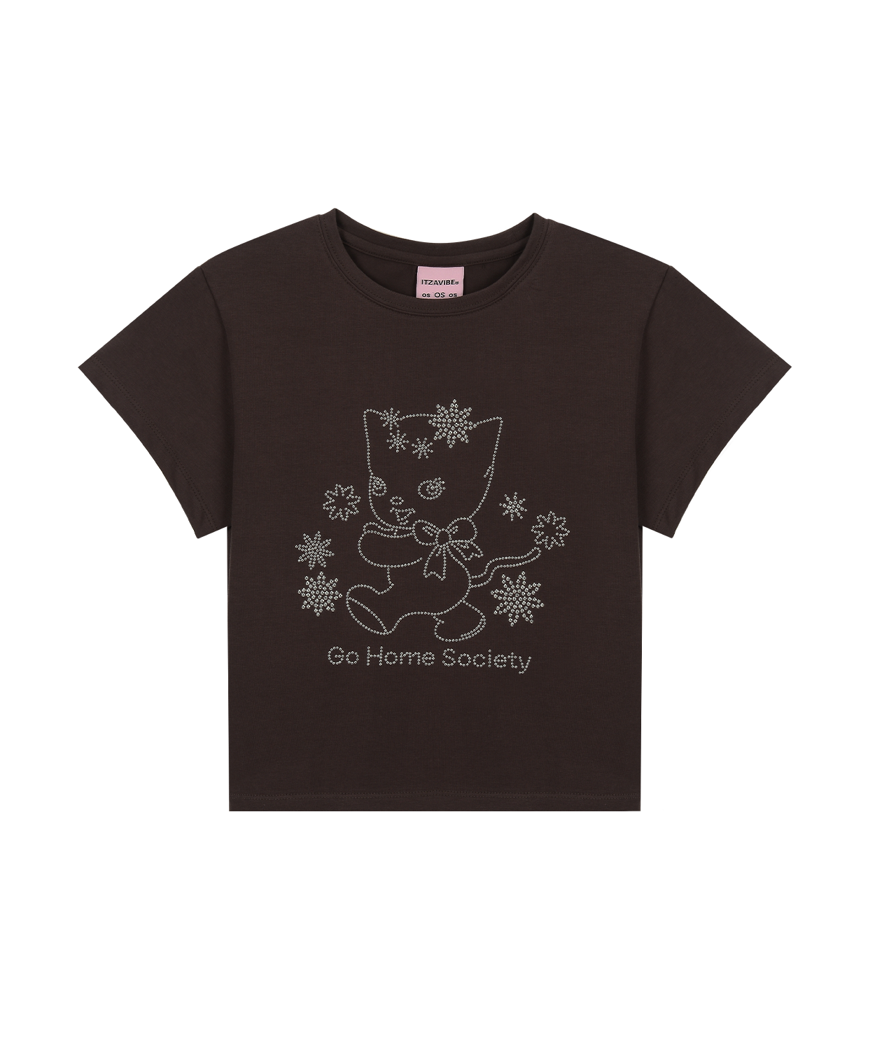 [IBA23WT20BR] GO HOME SOCIETY CAT CROP T SHIRT - BROWN