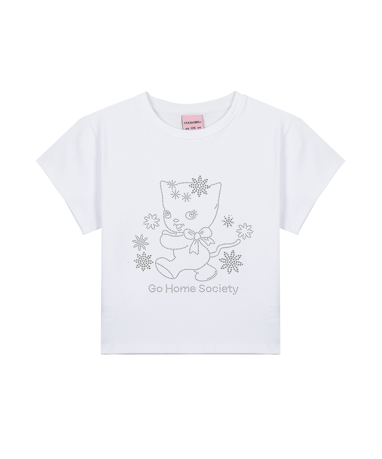 [IBA23WT18WH] GO HOME SOCIETY CAT CROP T SHIRT - WHITE